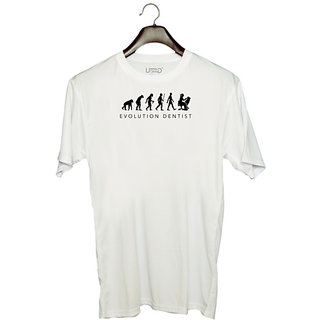                       UDNAG Unisex Round Neck Graphic 'Dentist | Evolution dentist' Polyester T-Shirt White                                              