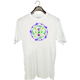                       UDNAG Unisex Round Neck Graphic 'Luck | luck' Polyester T-Shirt White                                              