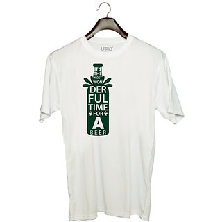                       UDNAG Unisex Round Neck Graphic 'Beer | It's the most wonderful' Polyester T-Shirt White                                              