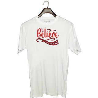                       UDNAG Unisex Round Neck Graphic 'Believe | believee' Polyester T-Shirt White                                              