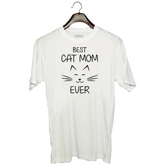                       UDNAG Unisex Round Neck Graphic 'Mother | BEST CAT MOM EVER' Polyester T-Shirt White                                              