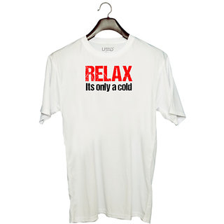                       UDNAG Unisex Round Neck Graphic 'Corona | Relax its anly a cold' Polyester T-Shirt White                                              