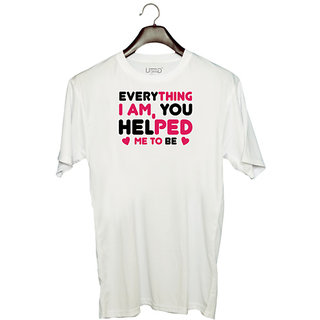                       UDNAG Unisex Round Neck Graphic 'AM, YOU HELPED ME TO BE' Polyester T-Shirt White                                              