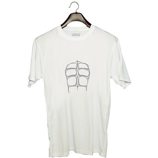                       UDNAG Unisex Round Neck Graphic 'Gym | Six pack abs' Polyester T-Shirt White                                              