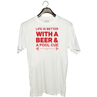                      UDNAG Unisex Round Neck Graphic 'Beer | Life is Better' Polyester T-Shirt White                                              