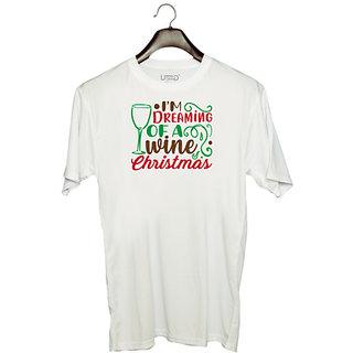                       UDNAG Unisex Round Neck Graphic 'Christmas Santa | i'm dreaming of a wine christmas' Polyester T-Shirt White                                              