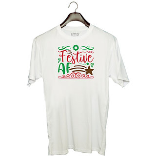                       UDNAG Unisex Round Neck Graphic 'Christmas Santa | festive af' Polyester T-Shirt White                                              
