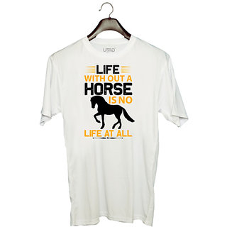                       UDNAG Unisex Round Neck Graphic 'Horse | life without a horse is no life at all' Polyester T-Shirt White                                              