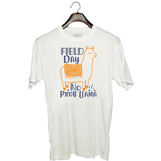                       UDNAG Unisex Round Neck Graphic 'field day no prob llama' Polyester T-Shirt White                                              