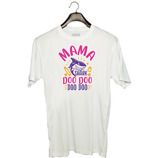                       UDNAG Unisex Round Neck Graphic 'Shark | mama shark doo doo' Polyester T-Shirt White                                              