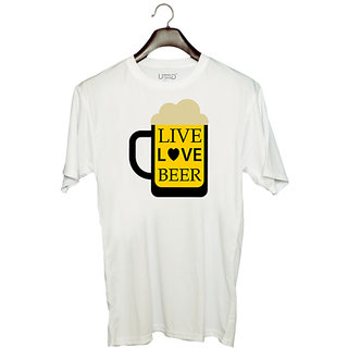                       UDNAG Unisex Round Neck Graphic 'Beer | Live Love Beer' Polyester T-Shirt White                                              
