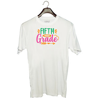                       UDNAG Unisex Round Neck Graphic 'School Teacher | fifth grade' Polyester T-Shirt White                                              