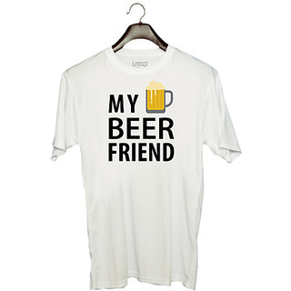                       UDNAG Unisex Round Neck Graphic 'Beer | My Beer Friend' Polyester T-Shirt White                                              