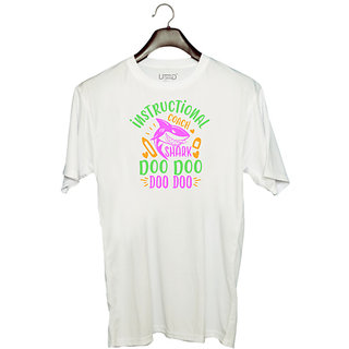                       UDNAG Unisex Round Neck Graphic 'Shark | instructional shark doo doo' Polyester T-Shirt White                                              