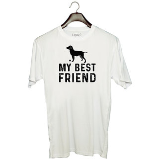                       UDNAG Unisex Round Neck Graphic 'Dog | My Best Friend' Polyester T-Shirt White                                              