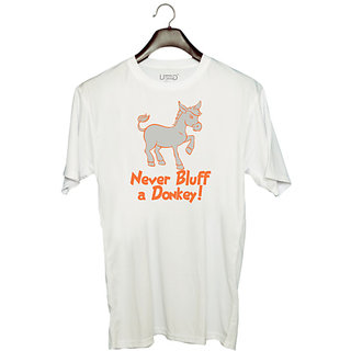                       UDNAG Unisex Round Neck Graphic 'Donkey | never bluff a donkey' Polyester T-Shirt White                                              