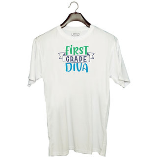                       UDNAG Unisex Round Neck Graphic 'School Teacher | first grade divaa' Polyester T-Shirt White                                              