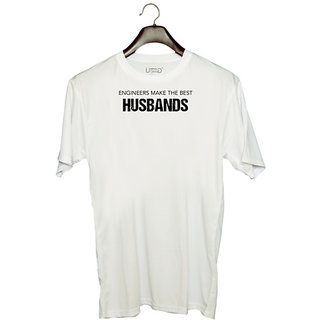                      UDNAG Unisex Round Neck Graphic 'Engineer | Engineer make the best Husbands' Polyester T-Shirt White                                              