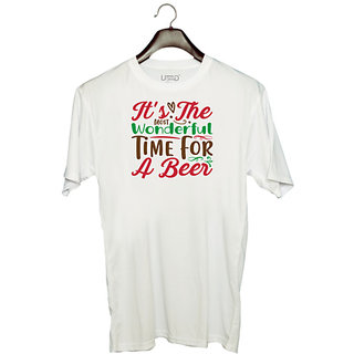                       UDNAG Unisex Round Neck Graphic 'Beer | it's the most wonderful time for a beer' Polyester T-Shirt White                                              