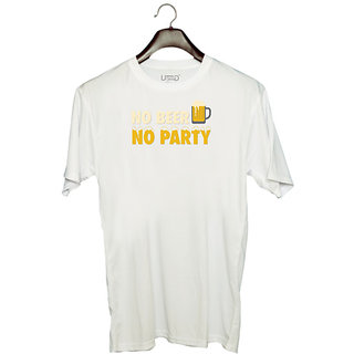                       UDNAG Unisex Round Neck Graphic 'Beer | No Beer No Party' Polyester T-Shirt White                                              