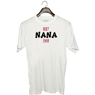                       UDNAG Unisex Round Neck Graphic 'Nana | BEST NANA' Polyester T-Shirt White                                              