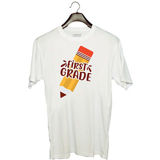                       UDNAG Unisex Round Neck Graphic 'School Teacher | first gradee' Polyester T-Shirt White                                              