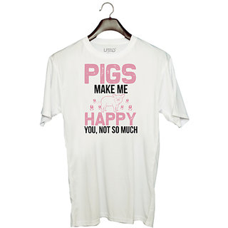                       UDNAG Unisex Round Neck Graphic 'Pig | pigs make me happy' Polyester T-Shirt White                                              