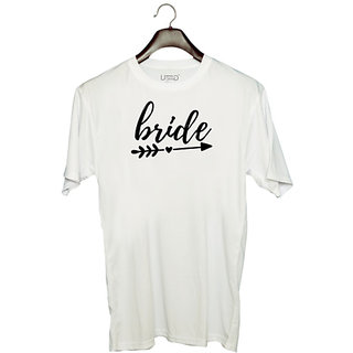                       UDNAG Unisex Round Neck Graphic 'Love Bride | Bride' Polyester T-Shirt White                                              