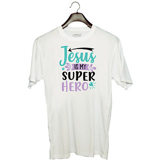                       UDNAG Unisex Round Neck Graphic 'Christmas Santa | is my superhero' Polyester T-Shirt White                                              