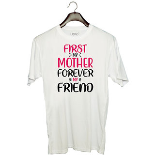                       UDNAG Unisex Round Neck Graphic 'Mother | FIRST MY MOTHER' Polyester T-Shirt White                                              