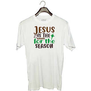                       UDNAG Unisex Round Neck Graphic 'Christmas Santa | the reoson for the seoson' Polyester T-Shirt White                                              