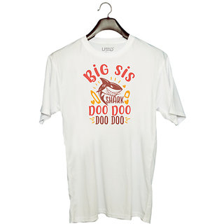                       UDNAG Unisex Round Neck Graphic 'Sister | big sis shark doo doo' Polyester T-Shirt White                                              