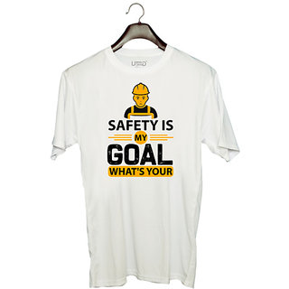                       UDNAG Unisex Round Neck Graphic 'Goal | safety is my goal what's your' Polyester T-Shirt White                                              