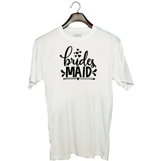                       UDNAG Unisex Round Neck Graphic 'Love Bride | Brides maidd' Polyester T-Shirt White                                              