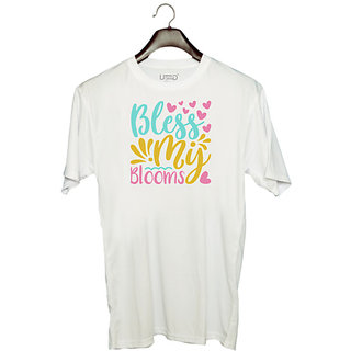                       UDNAG Unisex Round Neck Graphic 'Blooms | Bless my blooms' Polyester T-Shirt White                                              