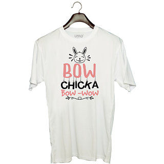                       UDNAG Unisex Round Neck Graphic 'Chicka | bow chicka bow wow' Polyester T-Shirt White                                              