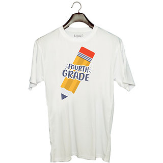                       UDNAG Unisex Round Neck Graphic 'School Teacher | fourth gradee' Polyester T-Shirt White                                              
