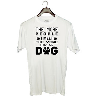                       UDNAG Unisex Round Neck Graphic 'Dog | The More People' Polyester T-Shirt White                                              