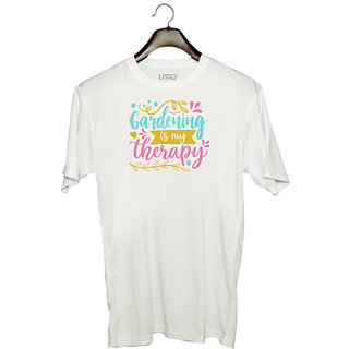                       UDNAG Unisex Round Neck Graphic 'Gardening is my therapy' Polyester T-Shirt White                                              