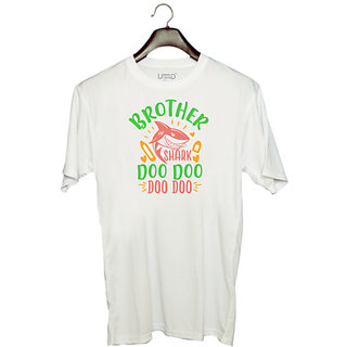                       UDNAG Unisex Round Neck Graphic 'Brother | brother shark doo doo' Polyester T-Shirt White                                              