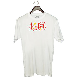                       UDNAG Unisex Round Neck Graphic 'Christmas Santa | joyful3' Polyester T-Shirt White                                              