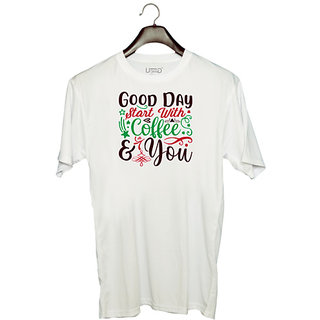                       UDNAG Unisex Round Neck Graphic 'Coffee | good day start with coffee & you' Polyester T-Shirt White                                              
