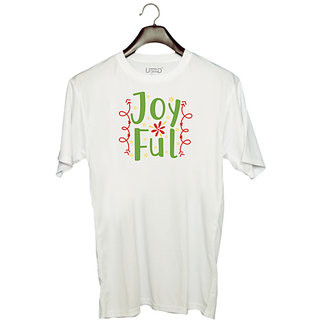                       UDNAG Unisex Round Neck Graphic 'Christmas Santa | Joyfull' Polyester T-Shirt White                                              