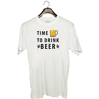                       UDNAG Unisex Round Neck Graphic 'Beer | Time to Drink' Polyester T-Shirt White                                              