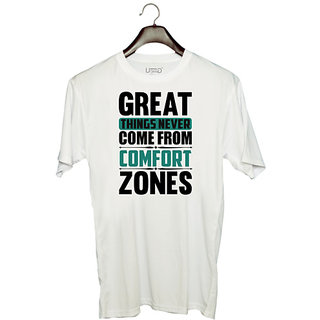                       UDNAG Unisex Round Neck Graphic 'Great Things | Great Things' Polyester T-Shirt White                                              
