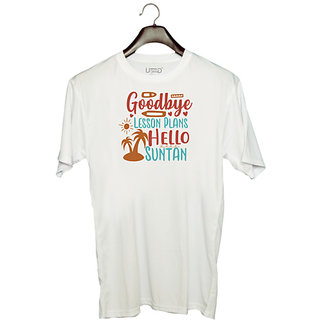                       UDNAG Unisex Round Neck Graphic 'Summer | goodbye lesson plans hello summer' Polyester T-Shirt White                                              