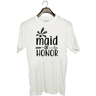                       UDNAG Unisex Round Neck Graphic 'Honour | Maid of the1' Polyester T-Shirt White                                              