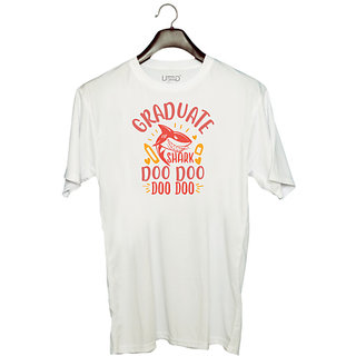                       UDNAG Unisex Round Neck Graphic 'Shark | graduate shark doo doo' Polyester T-Shirt White                                              