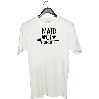                       UDNAG Unisex Round Neck Graphic 'Honour | Maid of1' Polyester T-Shirt White                                              