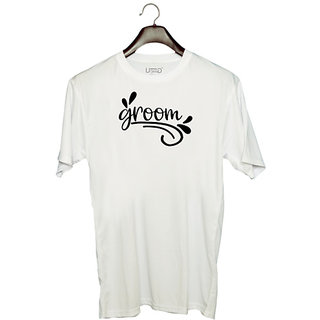                       UDNAG Unisex Round Neck Graphic 'Groomm' Polyester T-Shirt White                                              